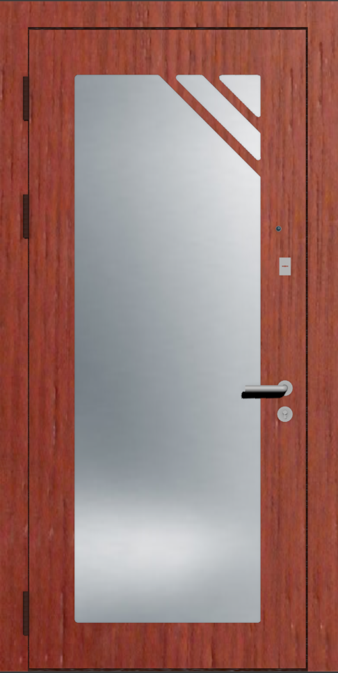 Входная дверь с зеркалом шпон красное дерево
